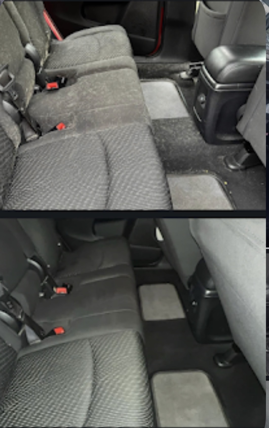 Rear seats and floor — before and after deep clean